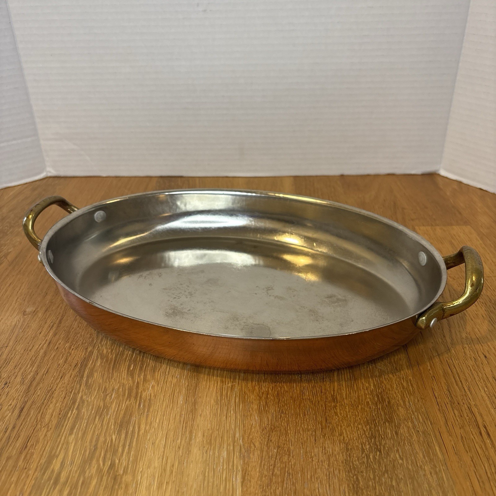 VTG Oval Copper Clad Pan Brass Handles Oblong Display Au Gratin Fish Baker 12”