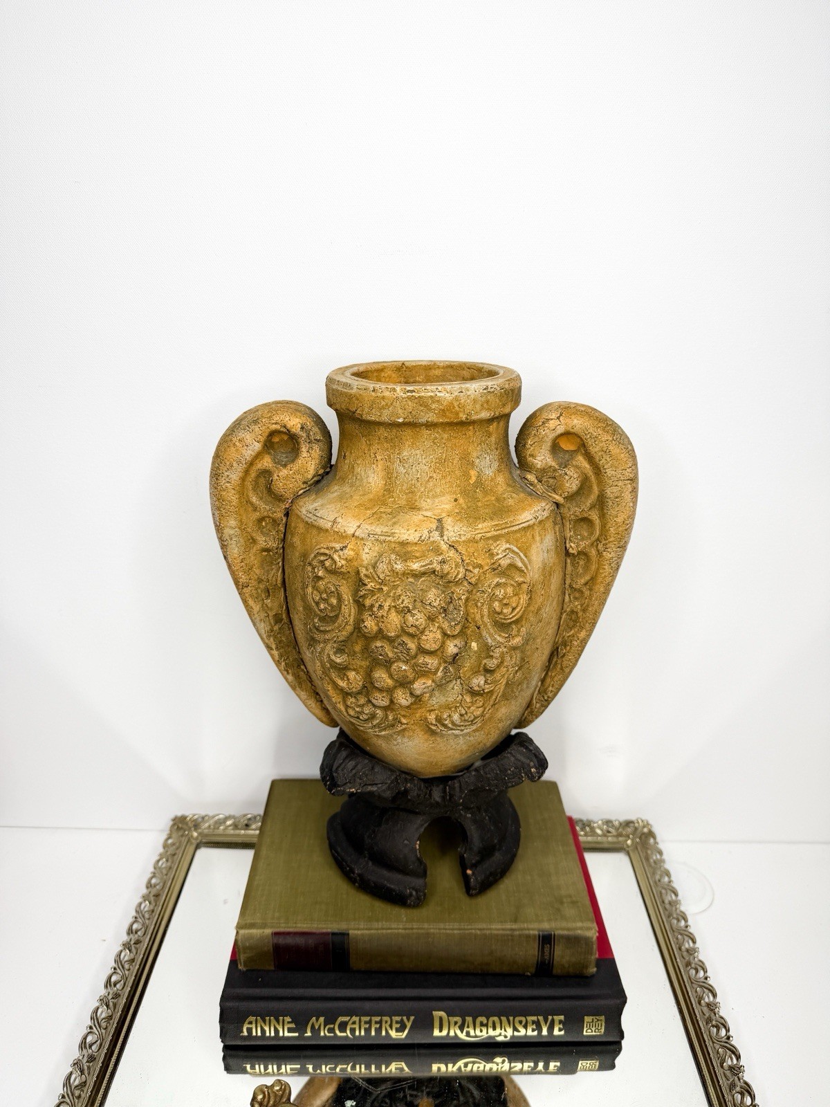 Fantastic Vintage Urn Vase Terracotta Pottery Made In Rome Grape Motif