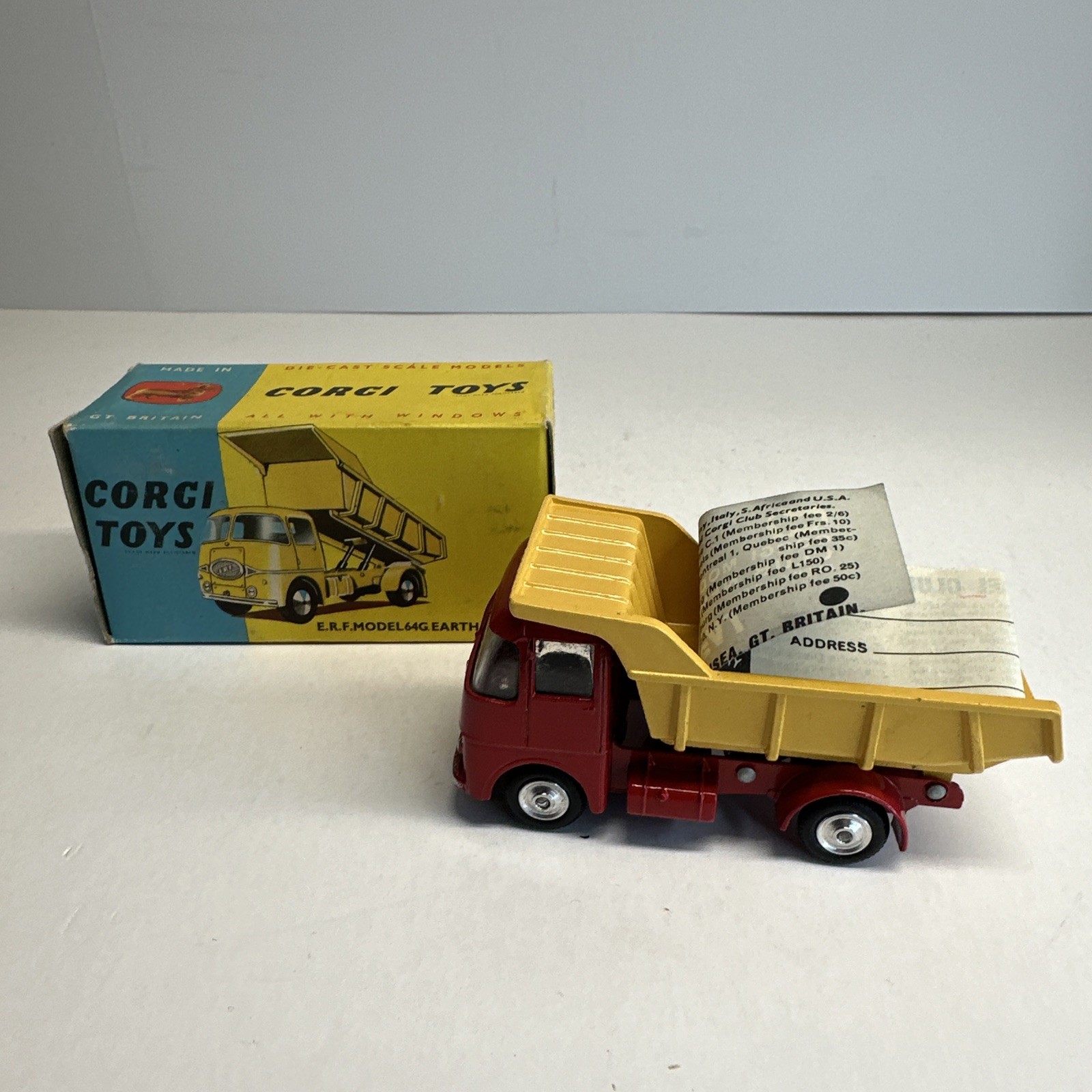 Corgi #458 ERF 64G Earth Dumper Blue Box Flat Hubs 1960s MIB