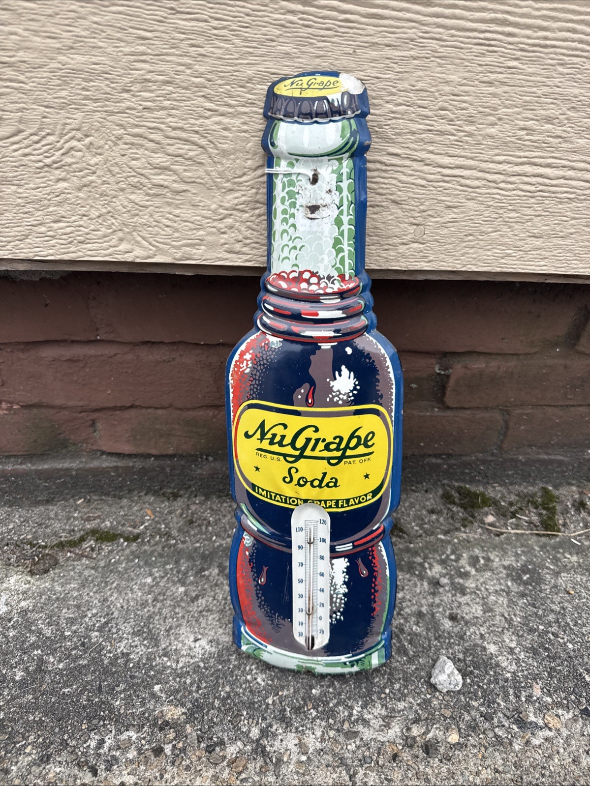 Vintage NuGrape Soda Bottle Tin Sign 17” × 5¼”– Original 1940s–50s Store Display