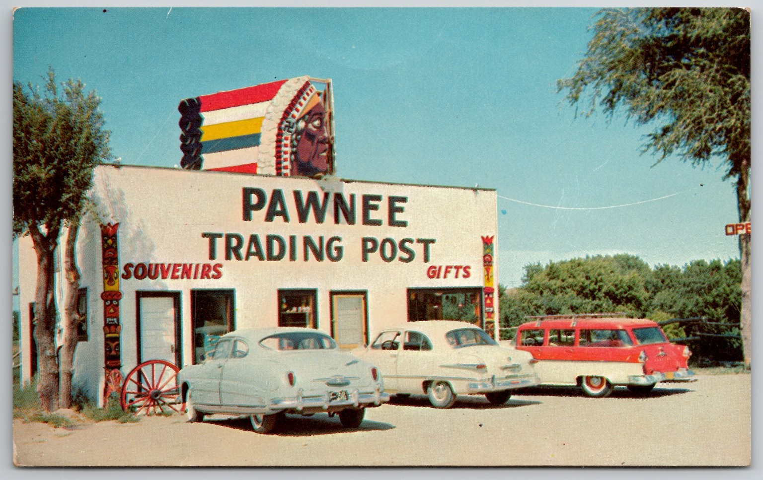 Pawnee Trading Post Scandia Kansas Vintage Cars Roadside Attraction Postcard