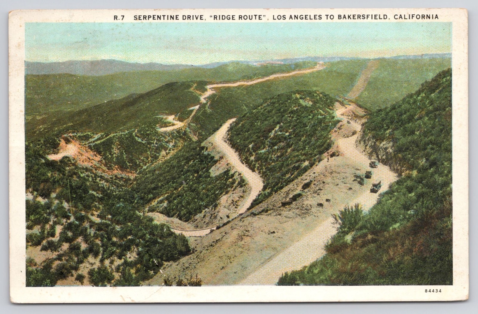 1931 Ridge Route Serpentine Drive Los Angeles Bakersfield CA Postcard 1931 Ridge Route Serpentine Drive Los Angeles Bakersfield CA Postcard