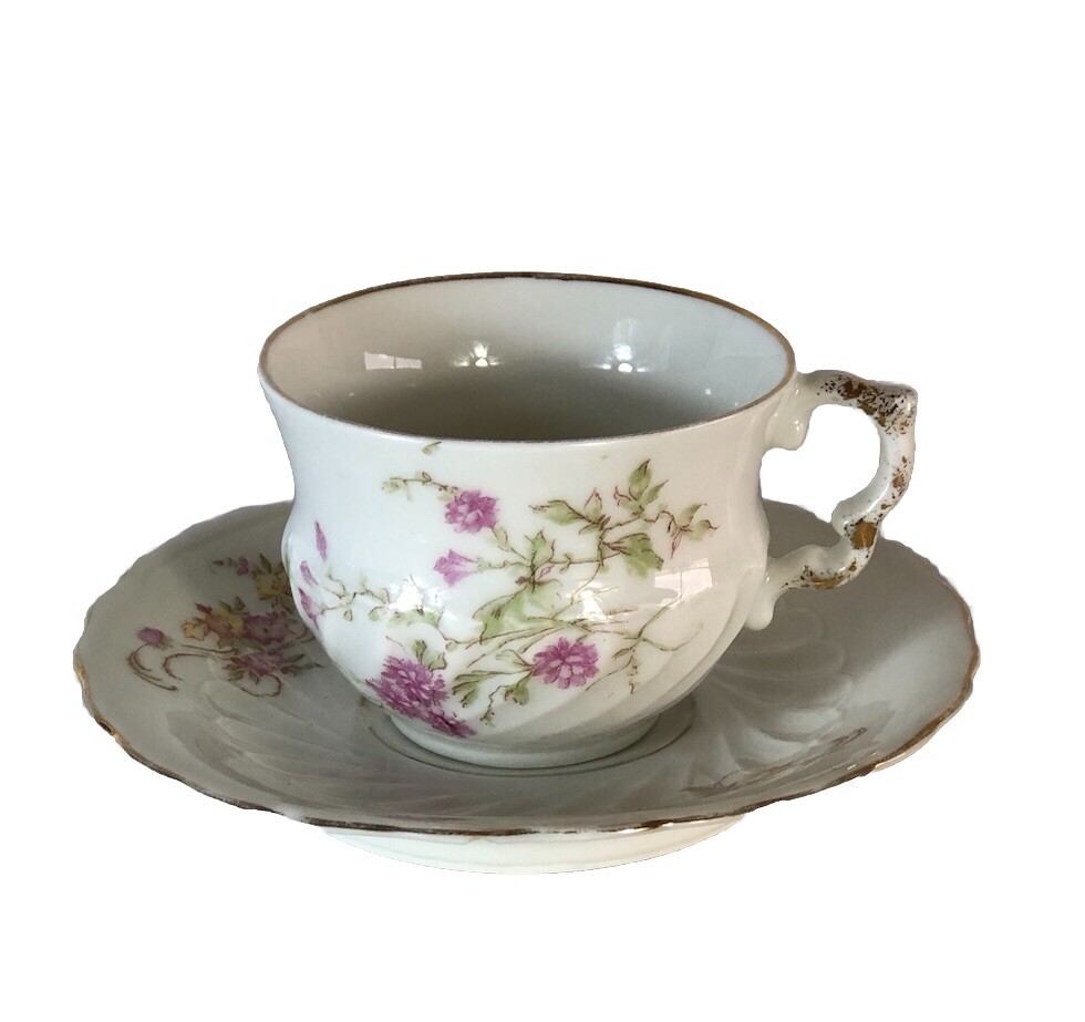 Vtg Weimar Germany Demitasse Cup & Saucer Pink Flower Spray