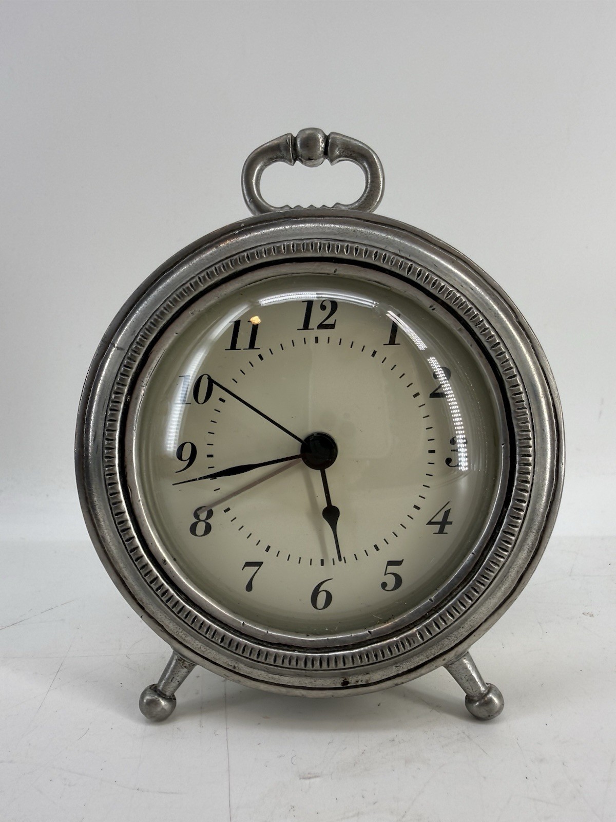 MATCH Pewter Toscana Alarm Clock Handmade Italy Footed Pocket Watch Style MATCH Pewter Toscana Alarm Clock Handmade Italy Footed Pocket Watch Style