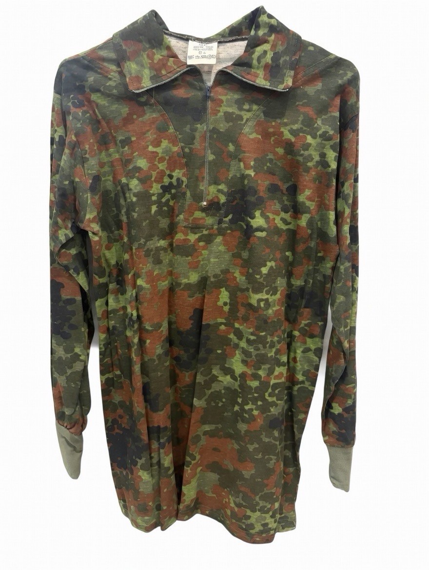 NOS Mil-Tec German Flecktarn Camo Zip Neck Shirt Size 6 Large L 100% Cotton NEW