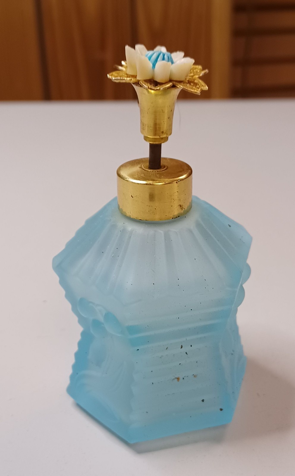 Vintage IW Rice Glass Blue Ribbed Design Perfume Bottle Vintage IW Rice Glass Blue Ribbed Design Perfume Bottle