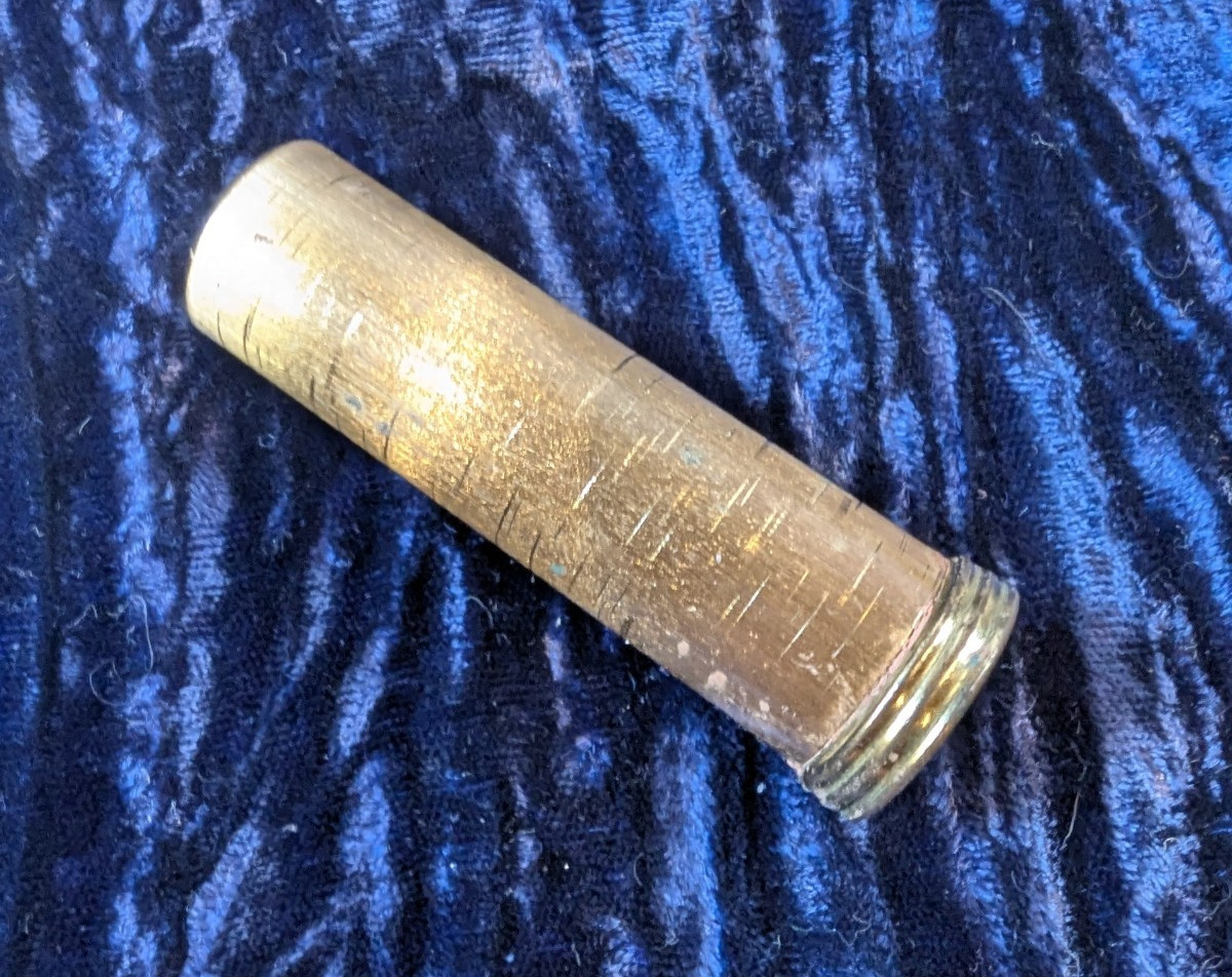 Vintage Unmarked Lipstick Tube Holder Gold Tone Metal Half-Full