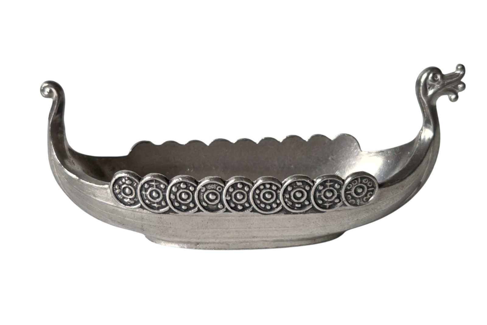 Vintage Scandinavian Tinn Pewter Viking Longship Salt Cellar Dragon Ship Dish