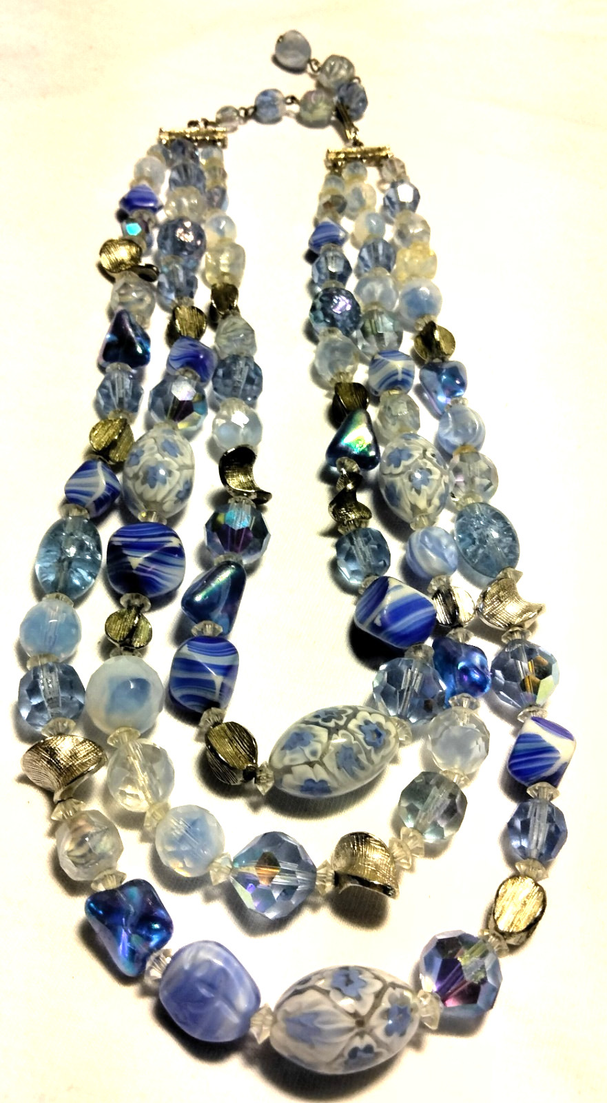 Rarw Vintage Venetian Beads 3-Strand Glass Beads Beaded Necklace