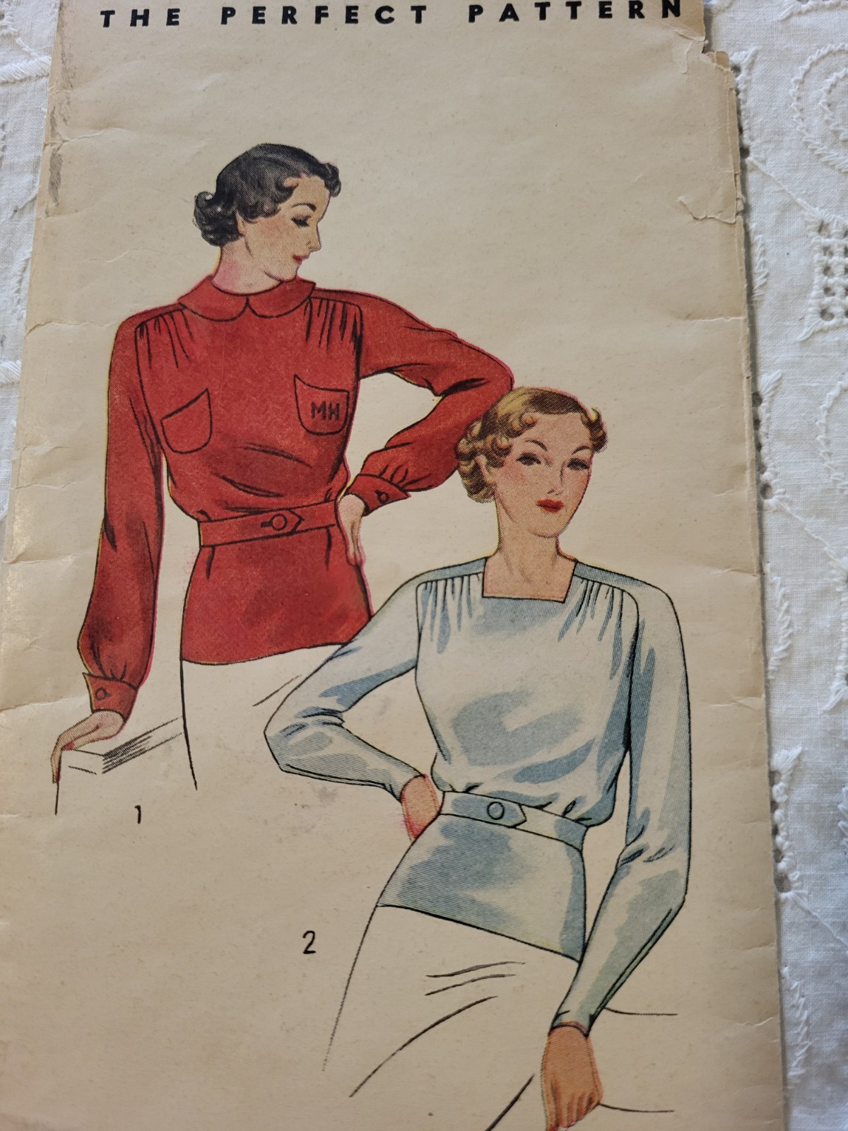1930s Pictorial Review #8032 Blouse Sewing Pattern  Sz 14 B 32 Factory Folded