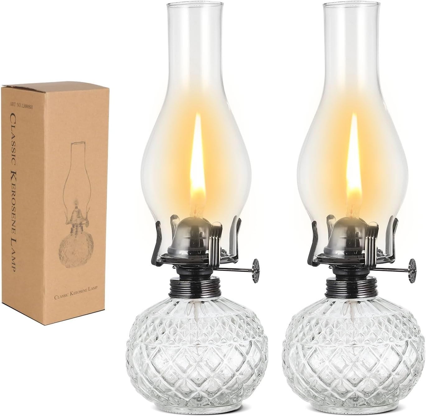 Set of 2 Vintage Large Kerosene Lamp Classic Rustic Oil Lamps for Indoor Use Hom