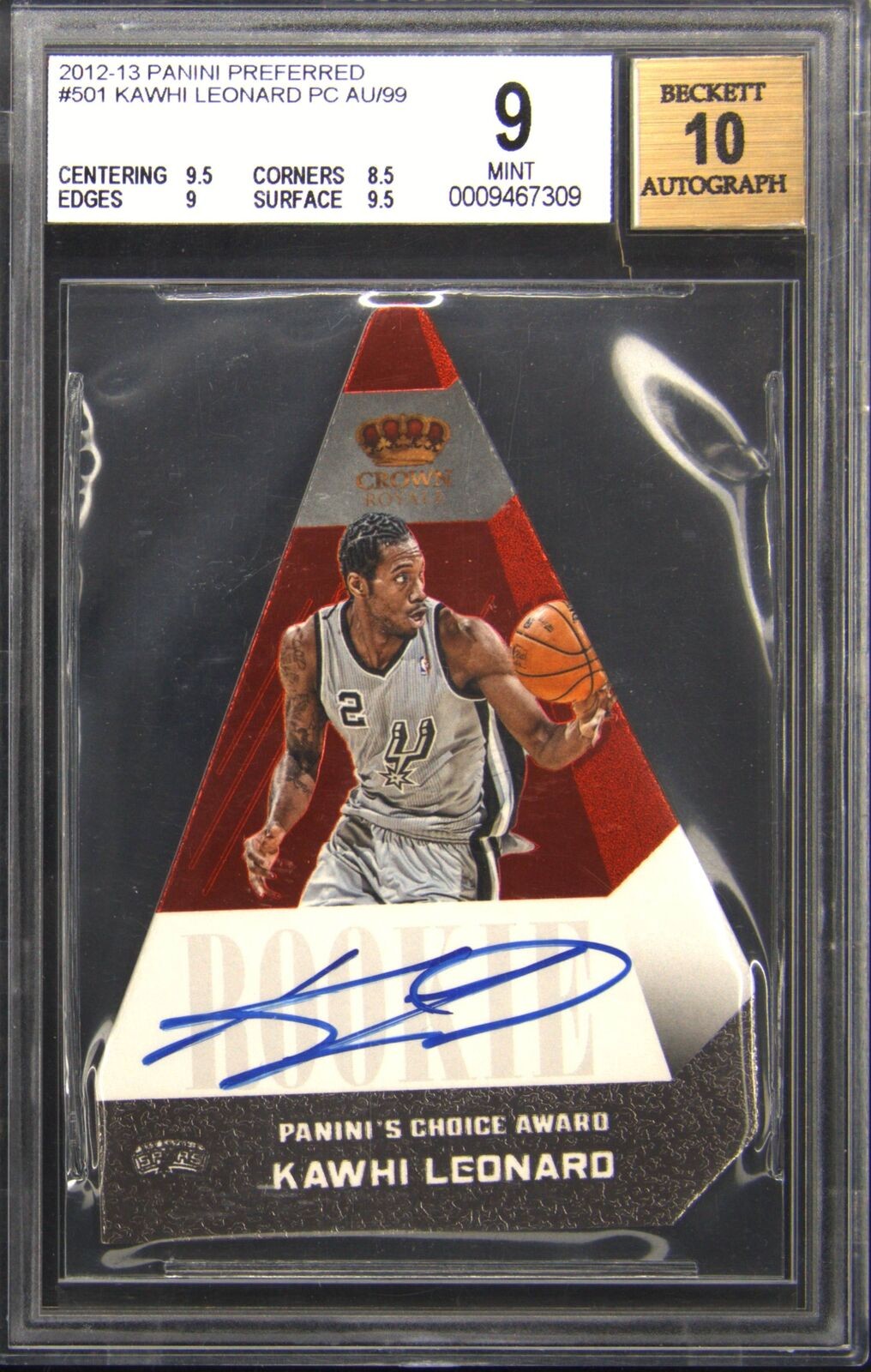 2012-13 PANINI PREFERRED AUTO KAWHI LEONARD BGS 9