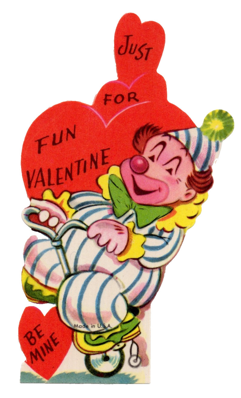Vintage Valentine Card, CLOWN OF CYCLE \