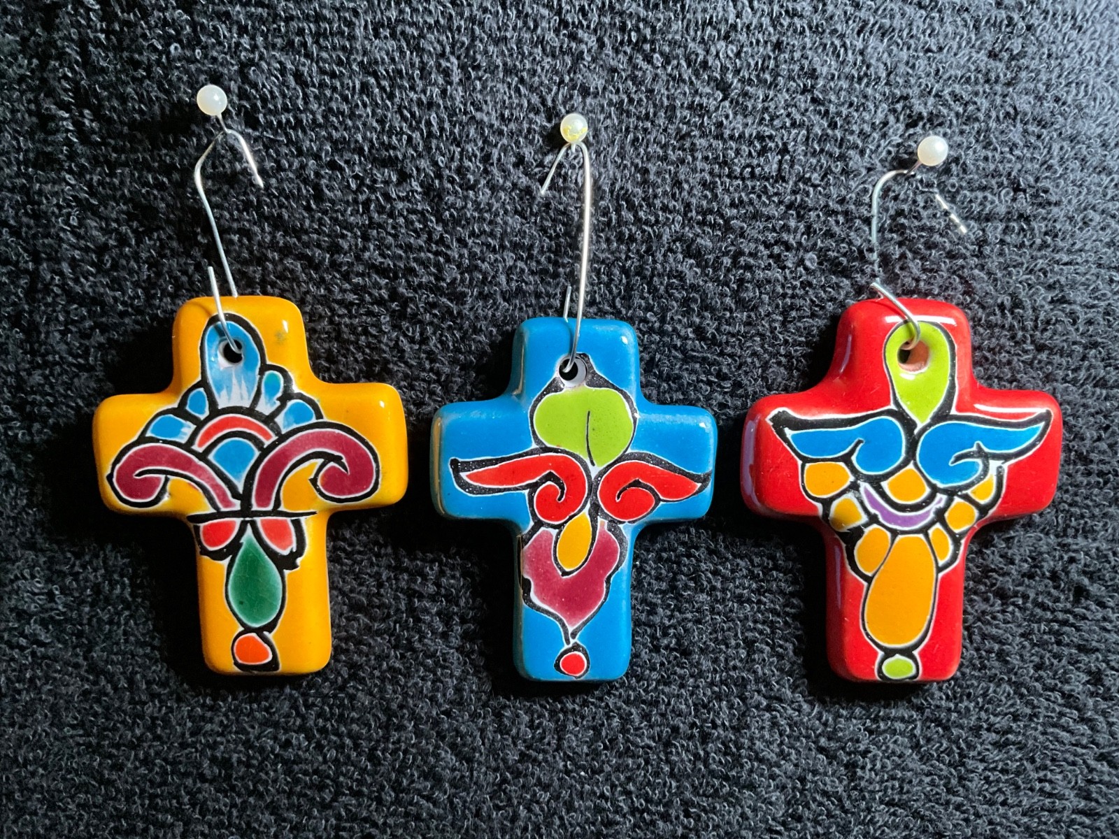 3x-Authentic MX -Talavera Crucifix Holy Cross Ceramic Christmas Ornaments