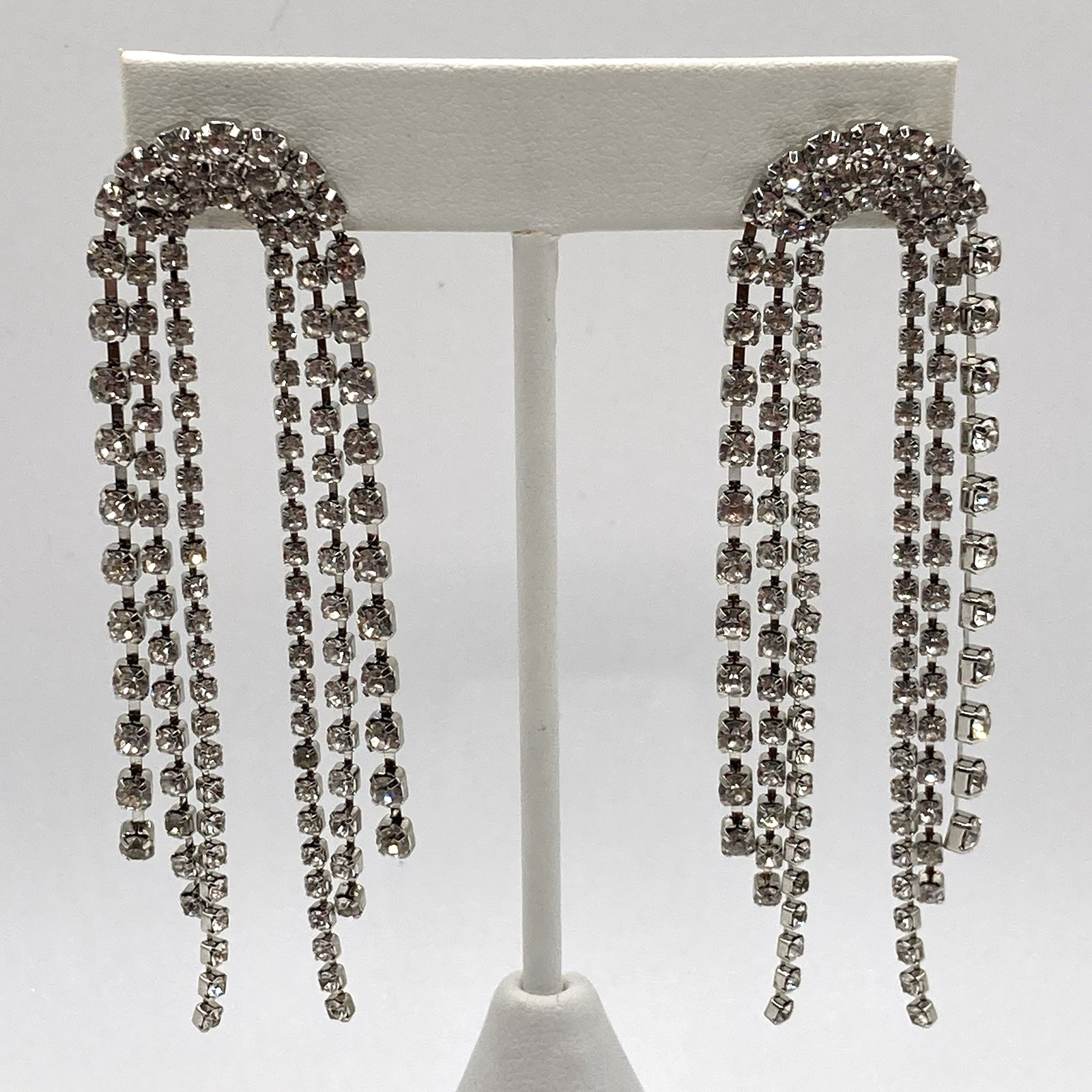 Pair of Clear Rhinestone Cascading Waterfall Pierced Post Earrings