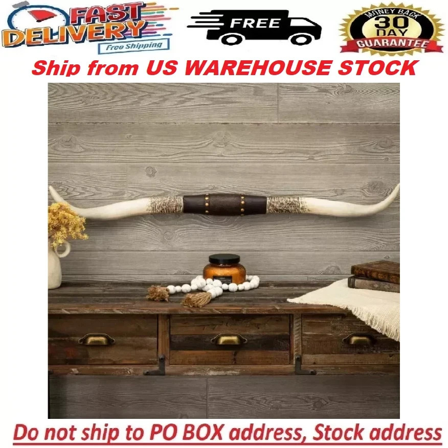 Western Americana Steer Horn Large Rustic Studded Longhorn Wall Decor Resin New