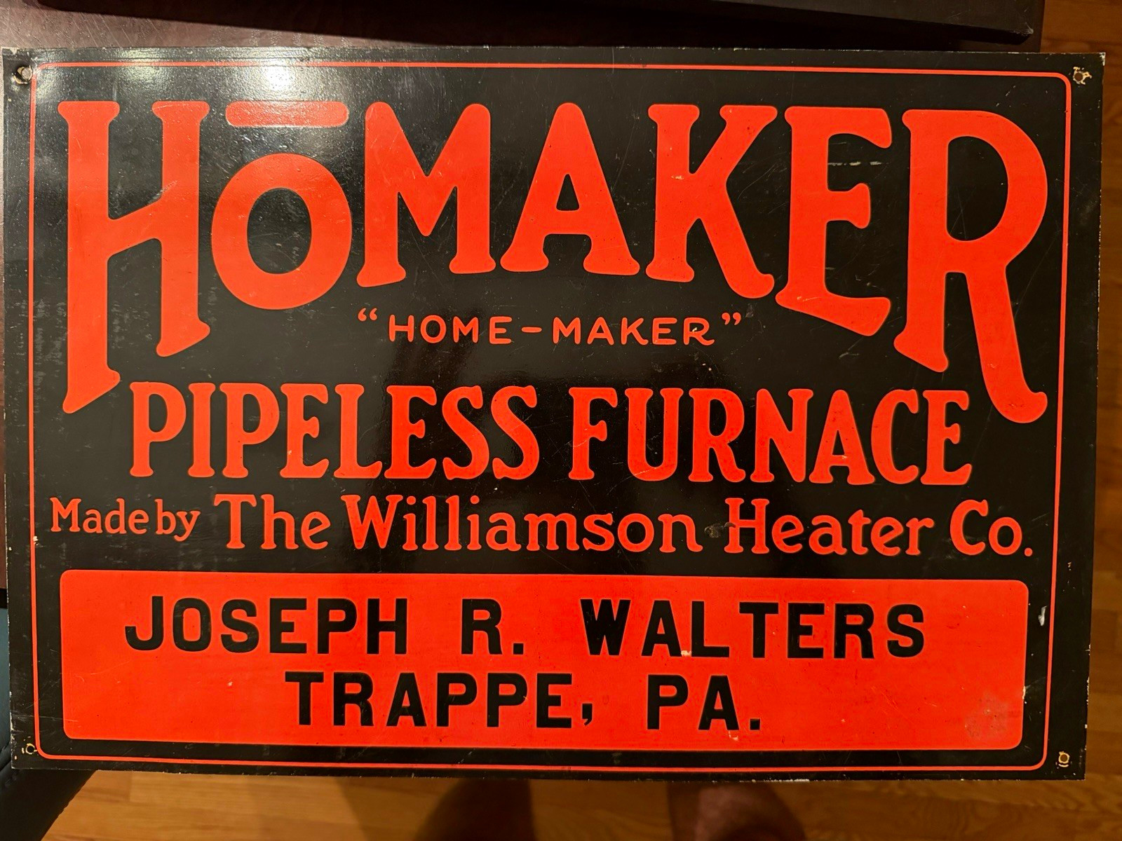 Vintage Homaker Pipeless Furnace Metal Sign Williamson Heater Co Antique