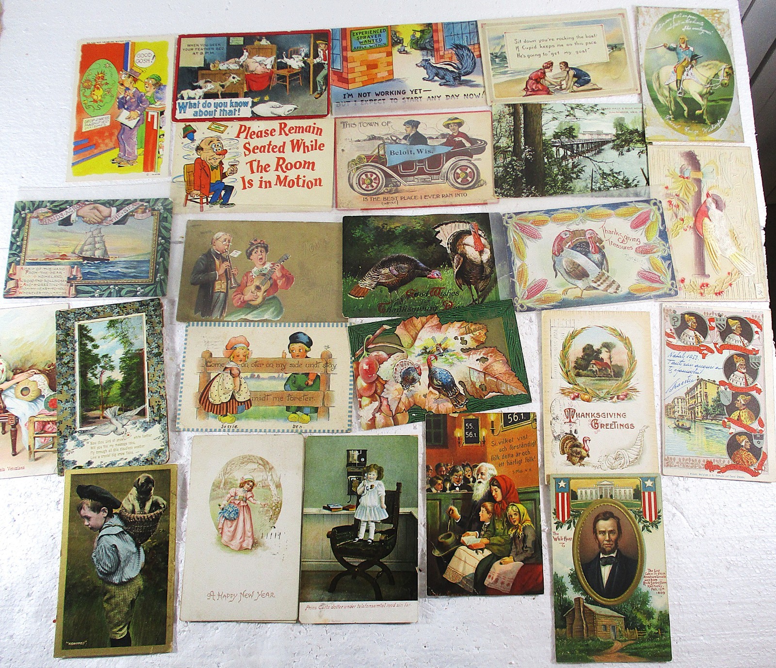 24 OLD CLASSIC POST CARDS, EARLY 20TH C, VARIOUS THEMES, GOOD+ CONDITION