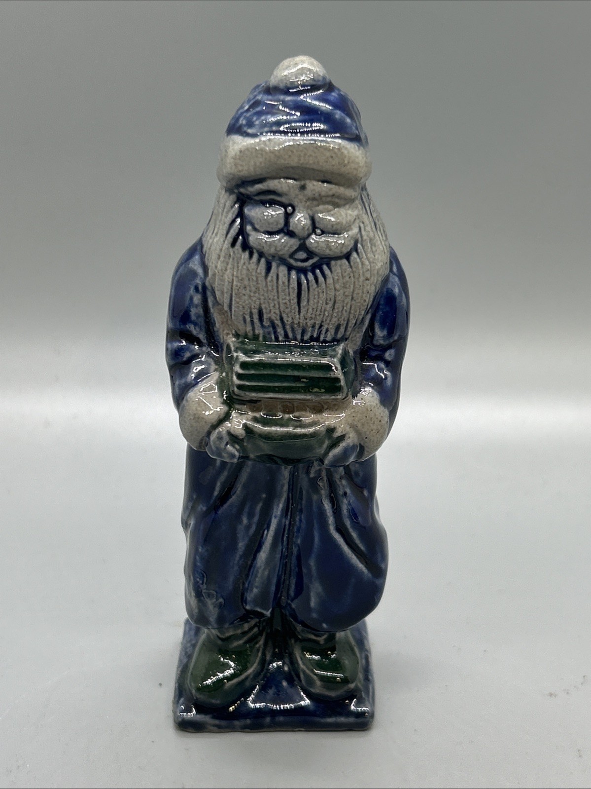 Vintage Rowe Pottery Works RPW Salt Glaze Santa with Present Figurine 5-1/4”