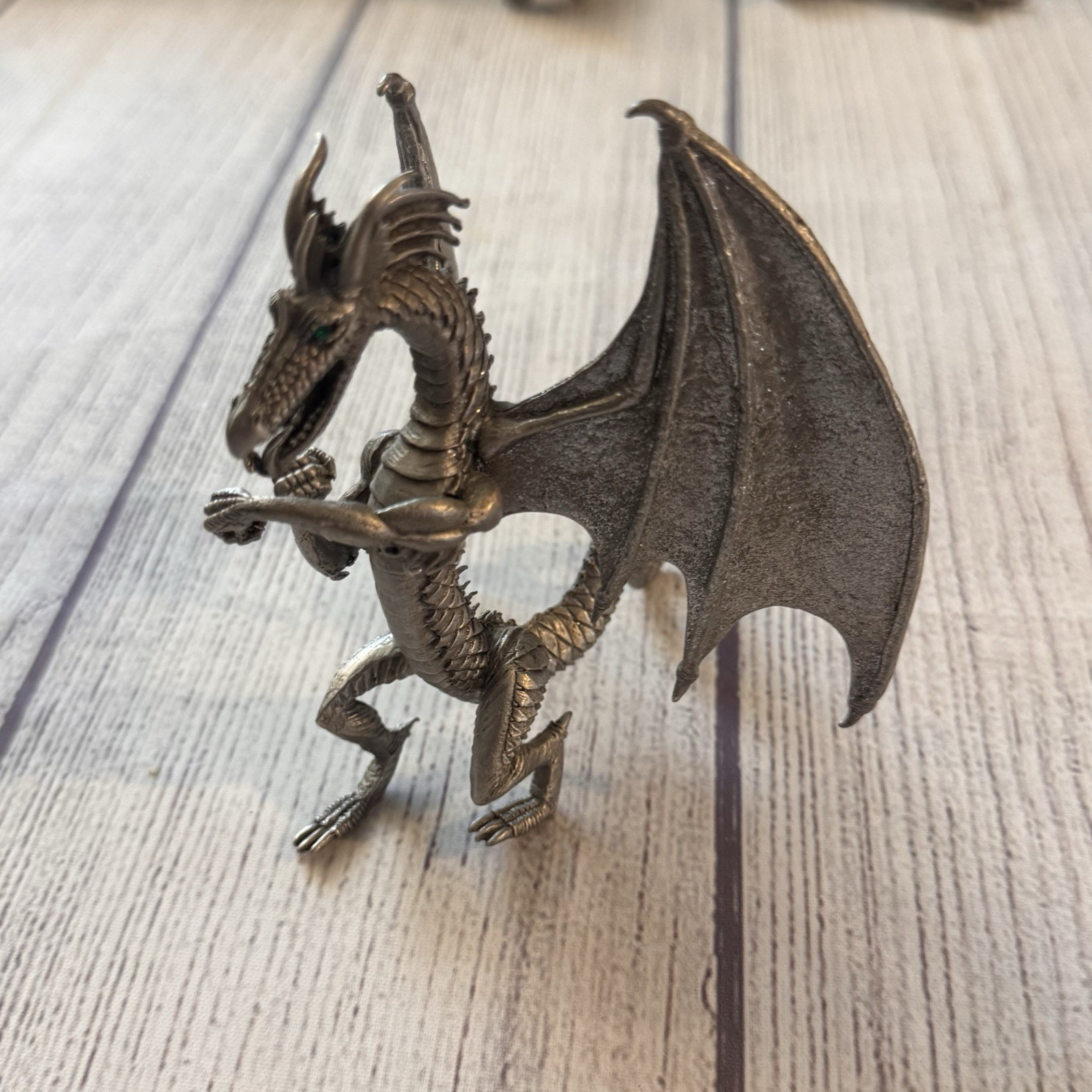 Vintage Rawcliffe Pewter PP1314 Dragon Figurine Green Eyes Made In USA Fantasy