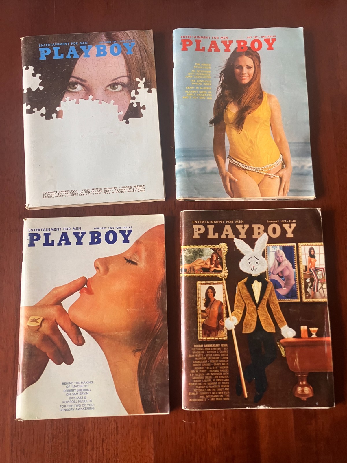 Lot of 4 Playboy 1971 1972 issues complete with CFs