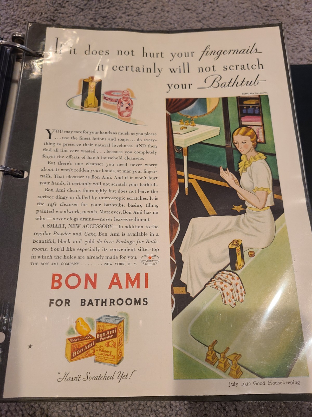 1932 Bon Ami Soap Cleanser Art Deco Bathroom bathtub Tub Sink vintage ad Flapper