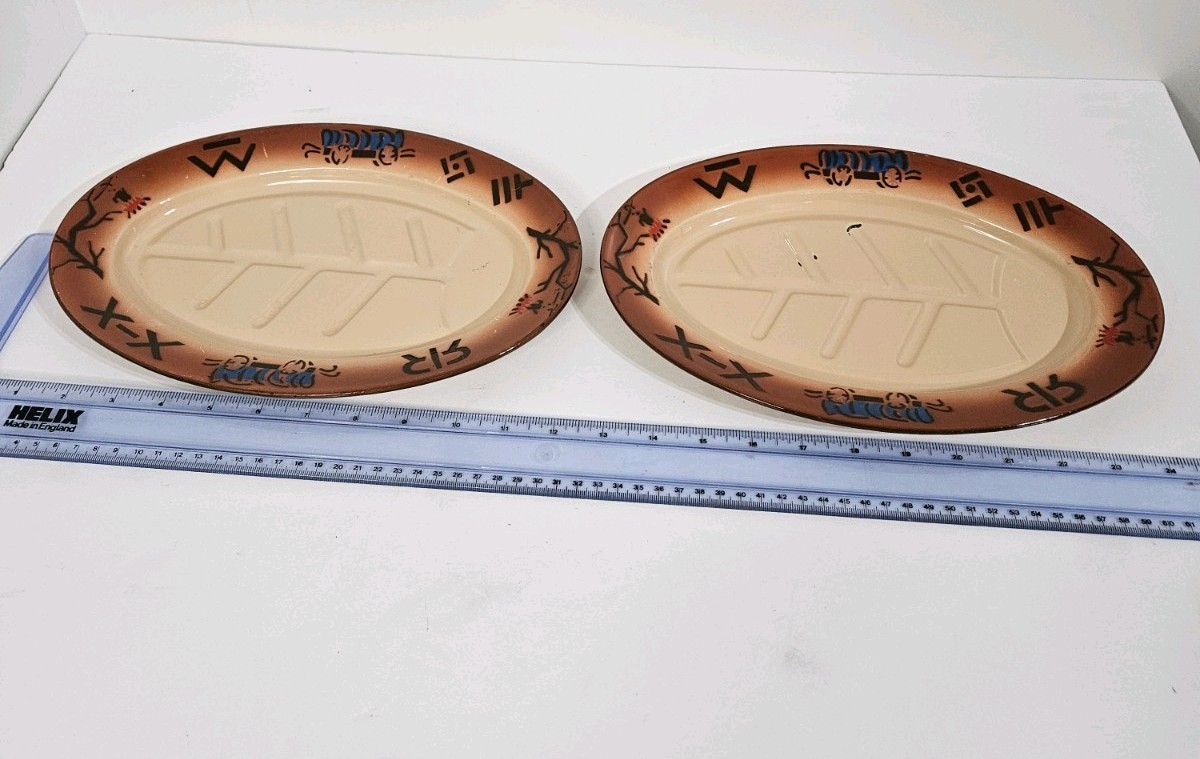 Vintage NASCO Enamel Western Steak Plates