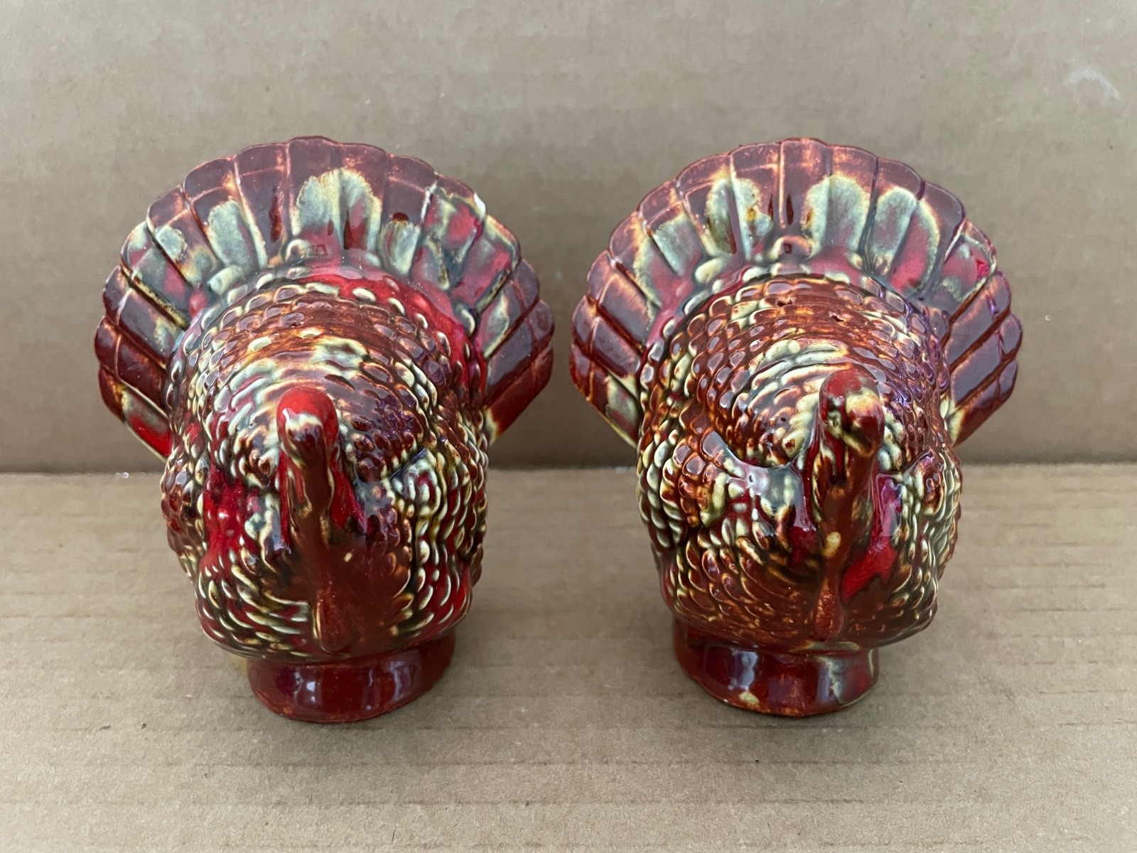 Vintage TURKEY Ceramic Figural Salt & Pepper Shakers Hand Painted Thanksgiving