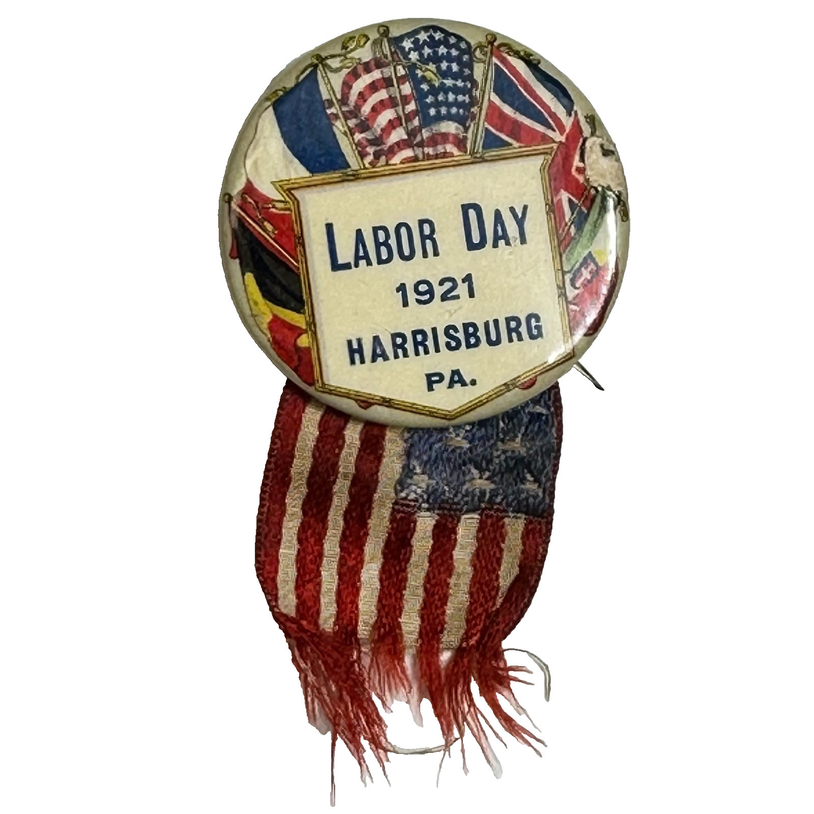 1921 Harrisburg PA Labor Day American Flag Ribbon 1.25