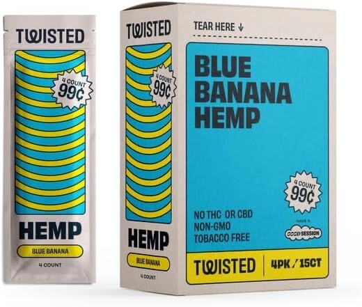 Twisted Hemp 4 Leaf per Pack 15 Count Box 60 Rolling Papers (Blue Banana) Twisted Hemp 4 Leaf per Pack 15 Count Box 60 Rolling Papers (Blue Banana)