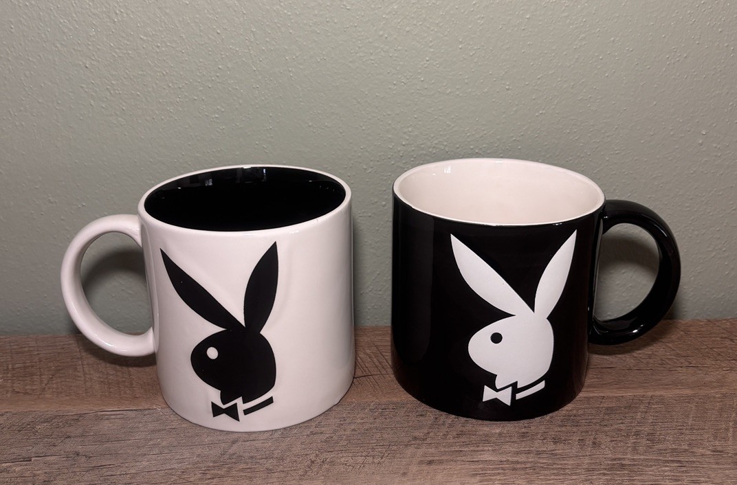 VTG 2003 Playboy Bunny Logo Coffee Cup Mug Set-Black & White Bunny Spencer Gifts VTG 2003 Playboy Bunny Logo Coffee Cup Mug Set-Black & White Bunny Spencer Gifts