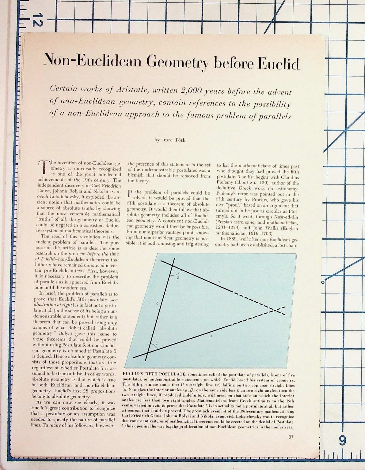 Non-Euclidean Geometry before Euclid Imre Toth Magazine Article Tear Sheet Non-Euclidean Geometry before Euclid Imre Toth Magazine Article Tear Sheet
