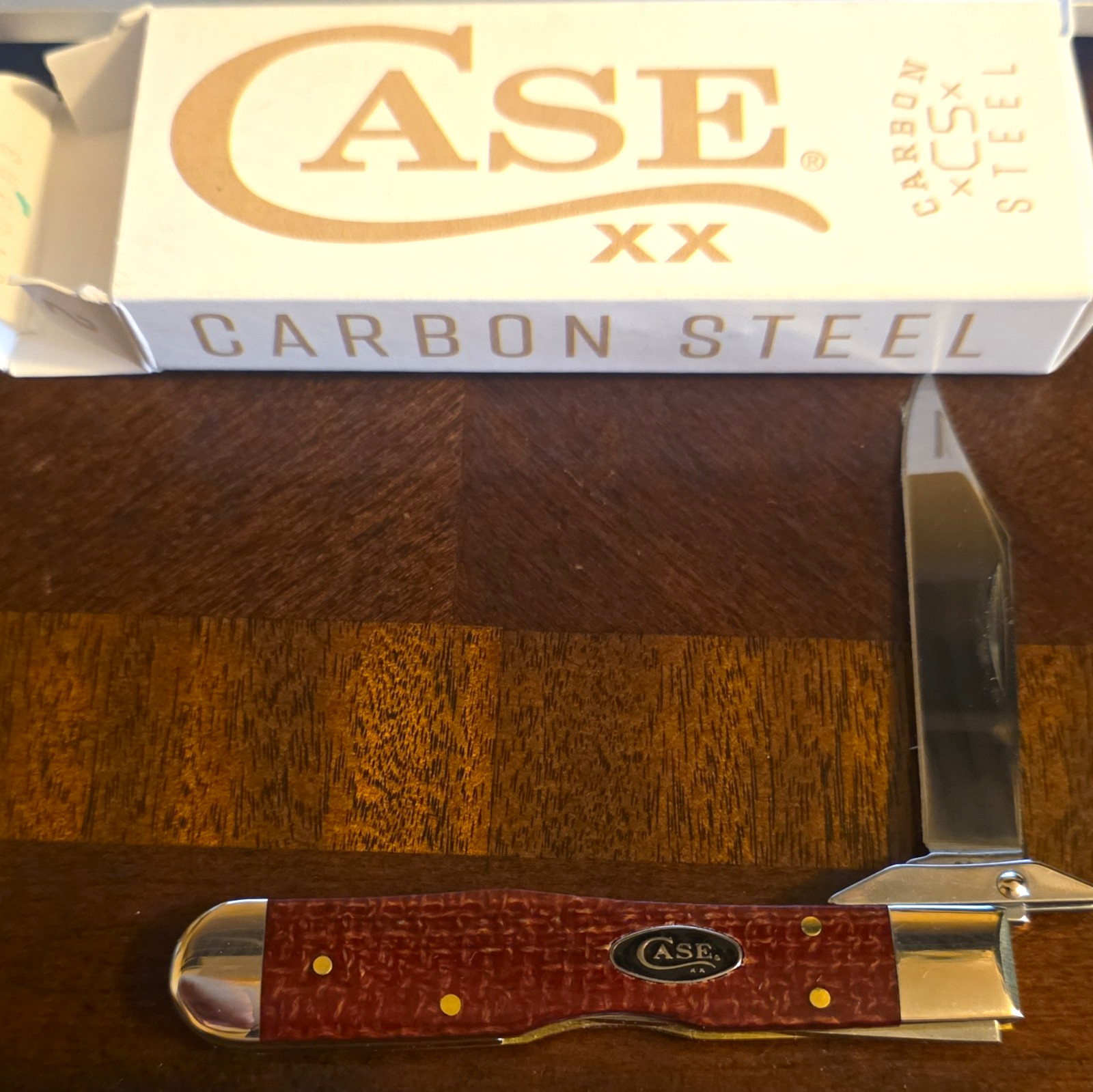 Case XX Cheetah Cub 12277 Red Micarta Handle Carbon Steel Plain Clip Slip