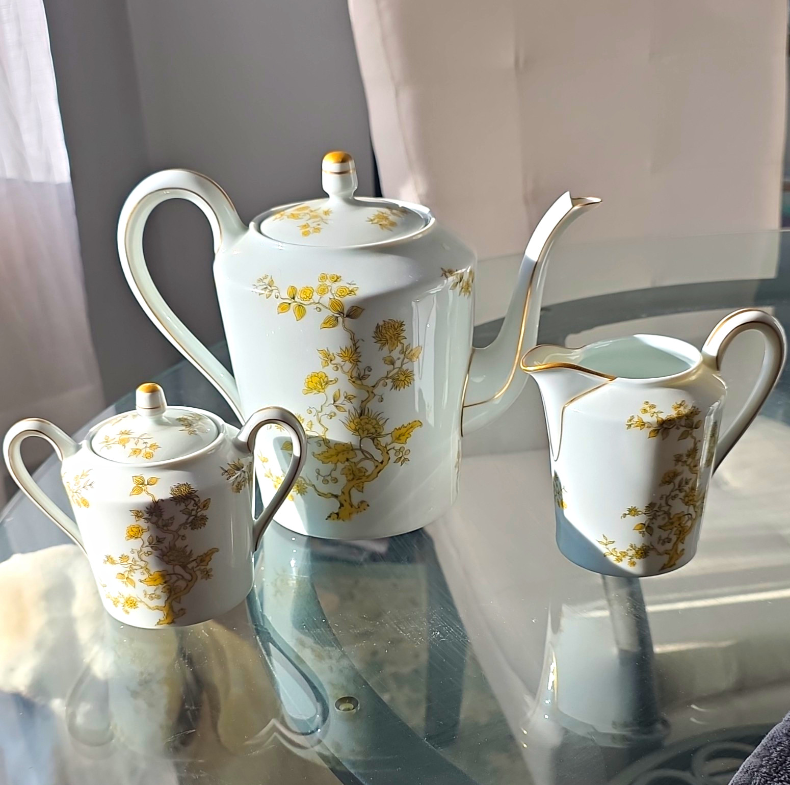 C.H. Field Haviland Limoges France Porcelain White/Gold Floral Tea Set 3pc