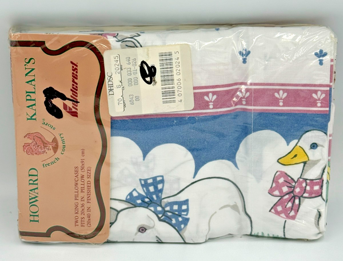2 Vtg Fieldcrest Howard Kaplan French Country King Pillowcases Bunny Goose NOS