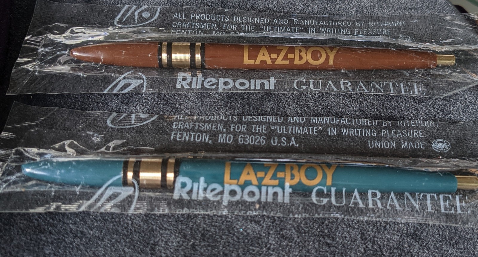 Vtg Ritepoint Pen Ballpoint LA-Z-BOY Furniture UNION MADE Teal Brown LazyBoy