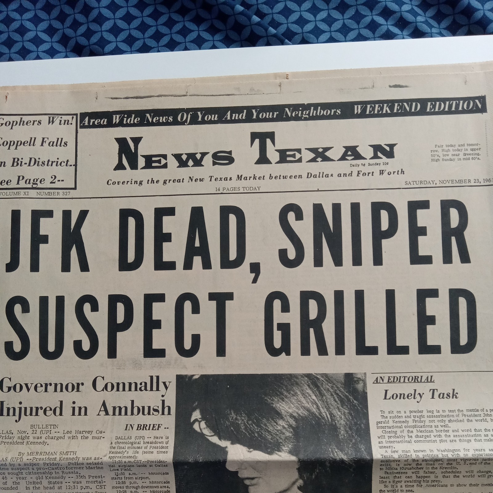 RARE President Kennedy Assassination - Nov. 23, 1963 Dallas/Ft. Worth Newspaper