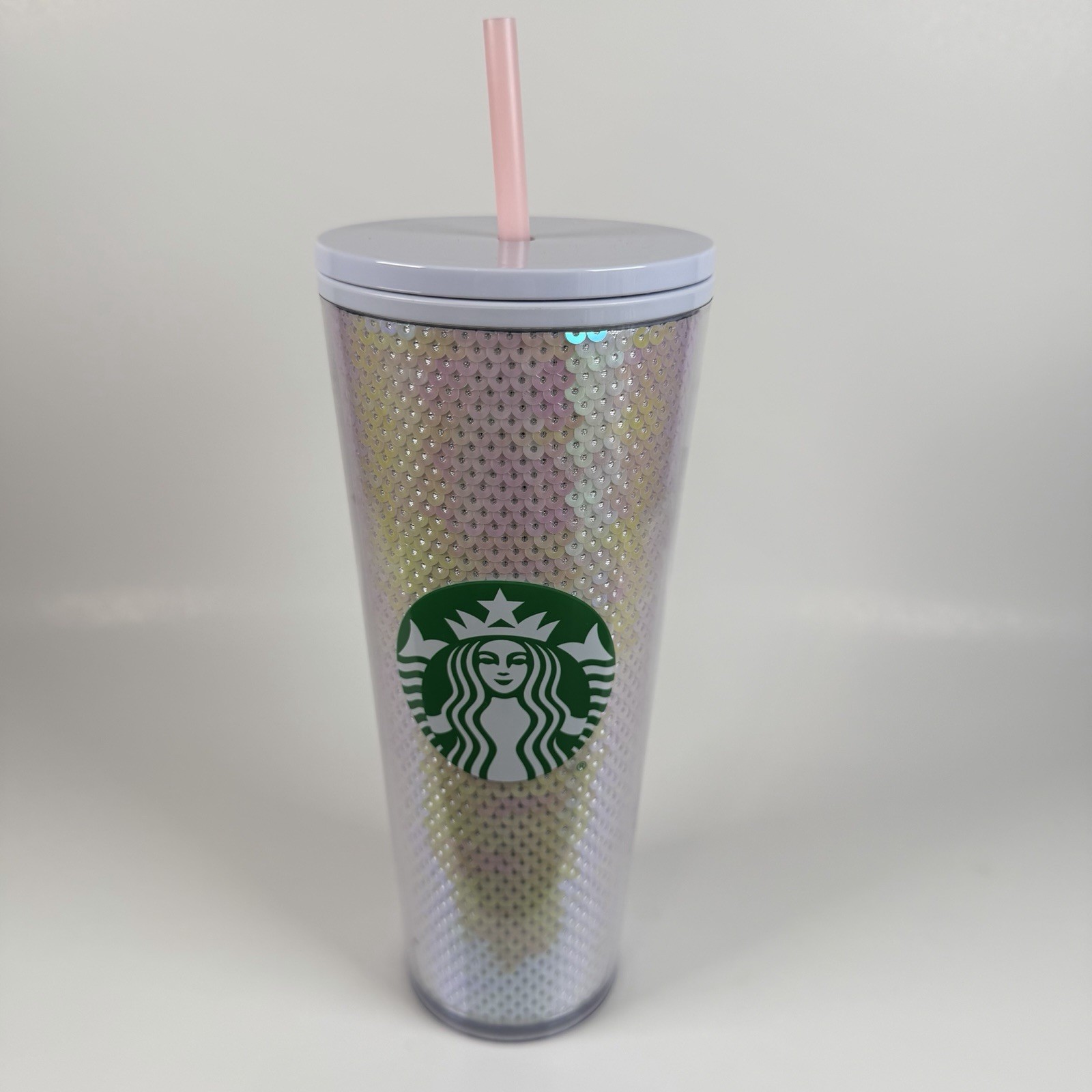 Starbucks Holiday White & Pink Venti Tumbler Iridescent Sequin 24oz Cup New 2020