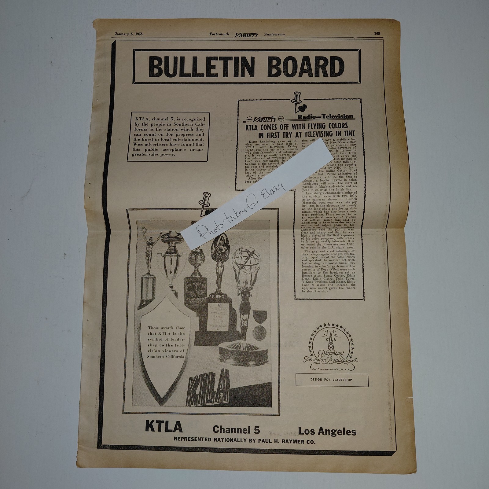 Original 1955 KTLA Channel 5 tv Los Angeles Showbiz Industry Clipping ad