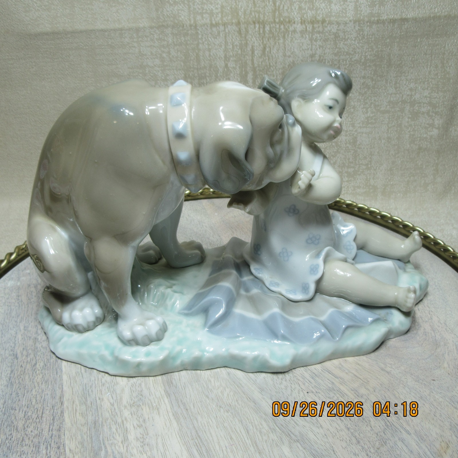 Lladro Girl With Bulldog RARE