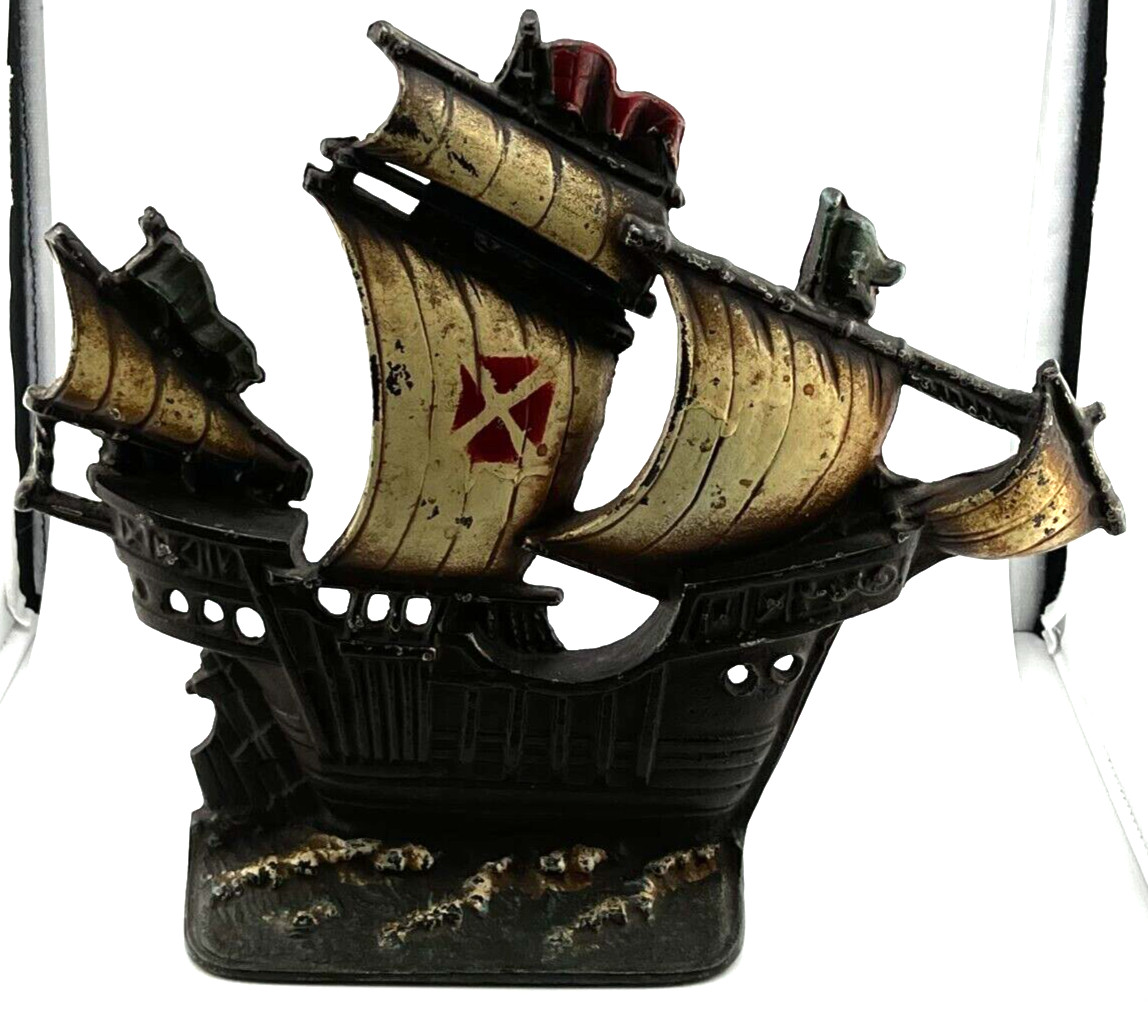 CAST IRON HAND PAINTED PIRATE SHIP DOORSTOP