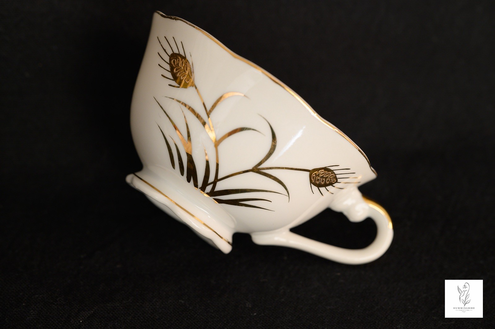 Lefton Golden Wheat Porcelain Cup Hand Painted Footed Scalloped Edge Tea Coffee