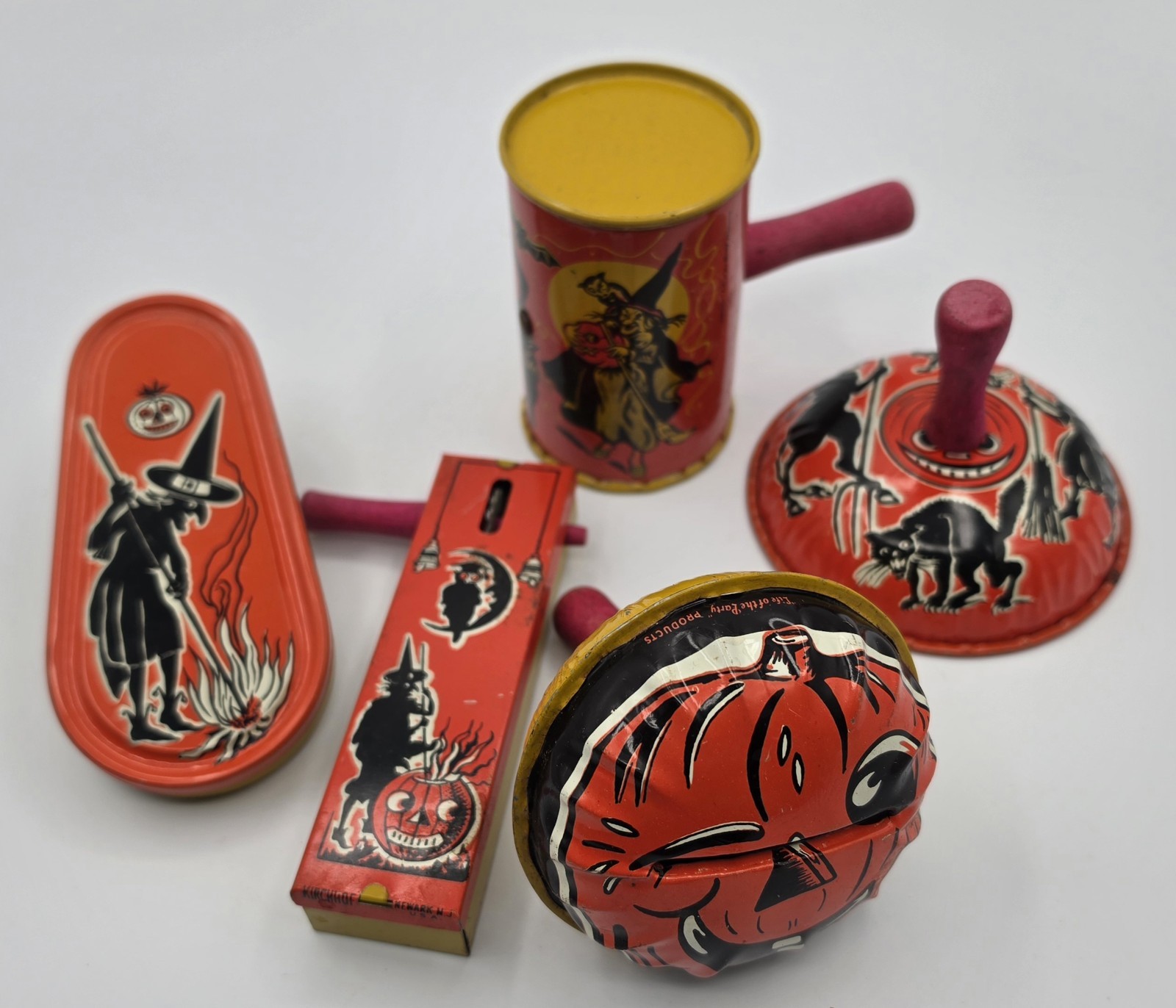 5 Different 1950\'s Vintage Kirchoff USA Halloween Noisemakers Noise Makers
