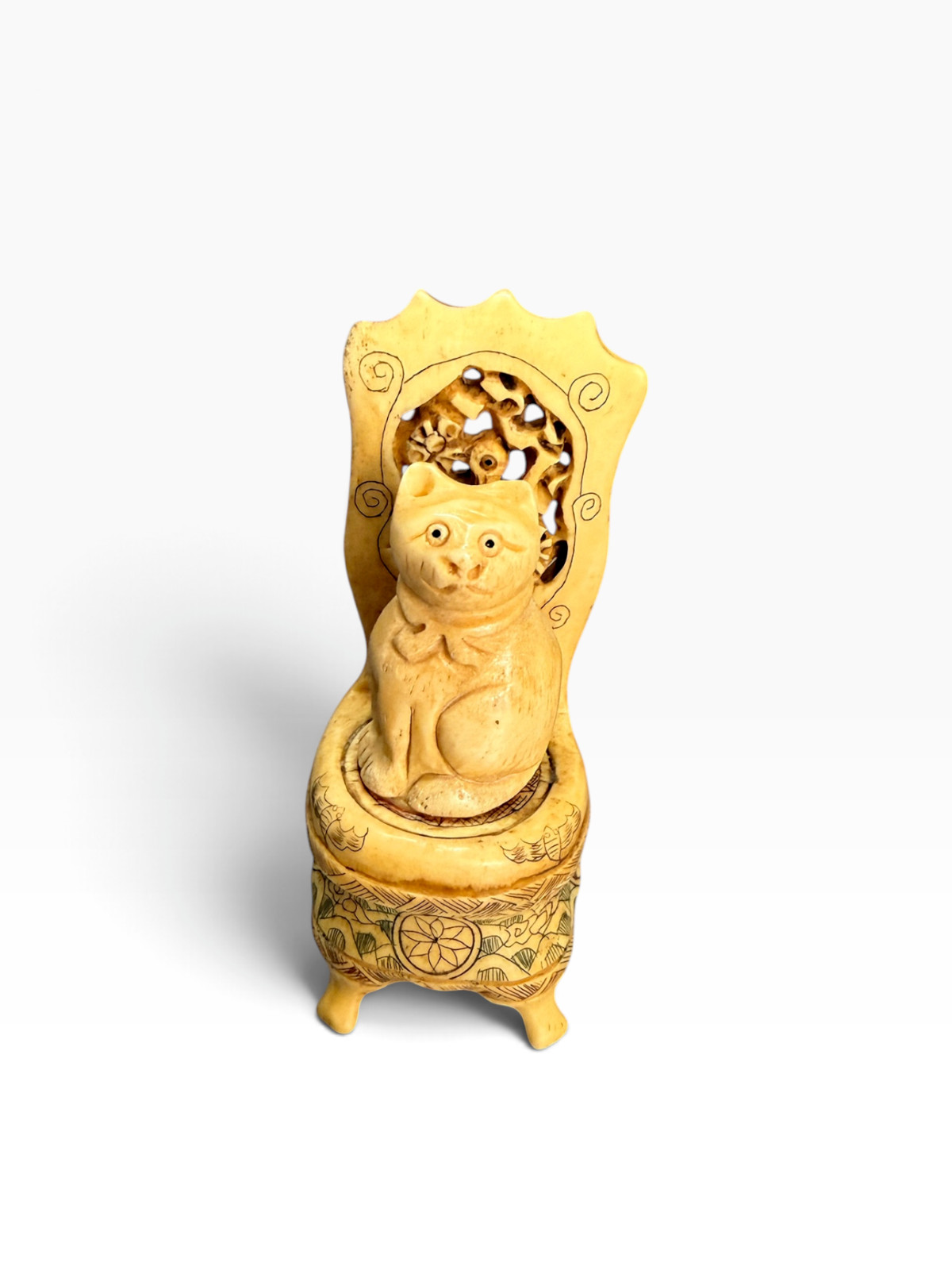 Vintage Carved  Cat on a throne Sculpture trinket box