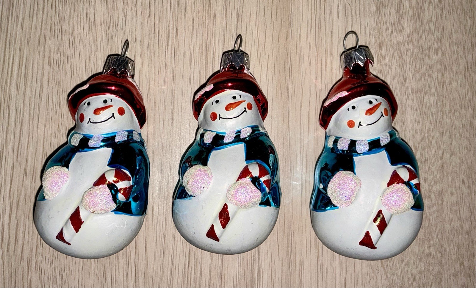 Vintage Hand-Blown Glass Snowmen Christmas Ornaments - Lot of 3
