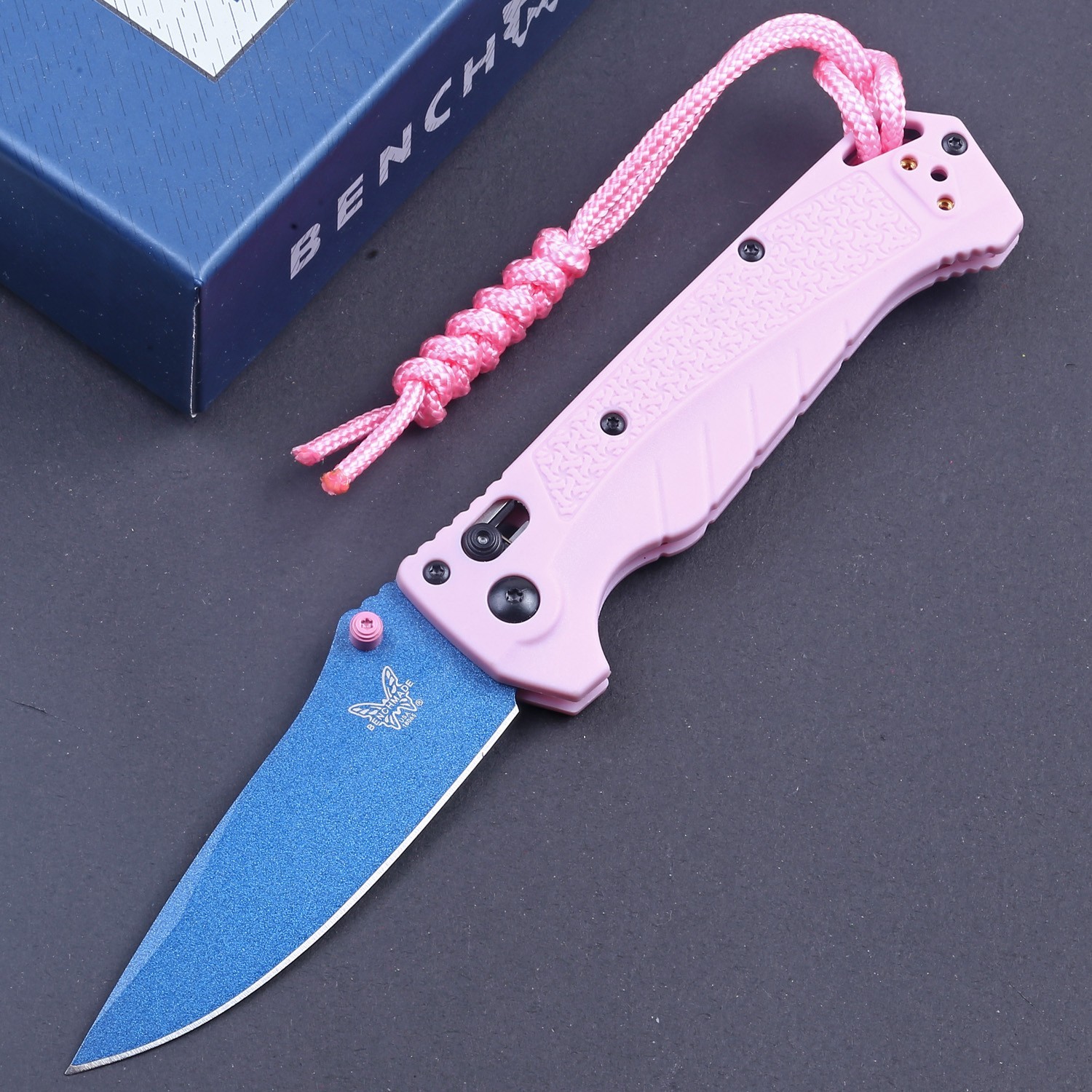 Pink Girls woman Pointed Tip Dive Knife Safety Axis Lock Compact Pocket Knives
