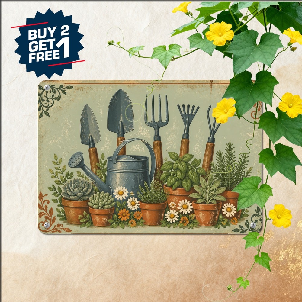 Watering Trowels Potted Succulents Gardening Tools Vintage Metal Tin Plaque