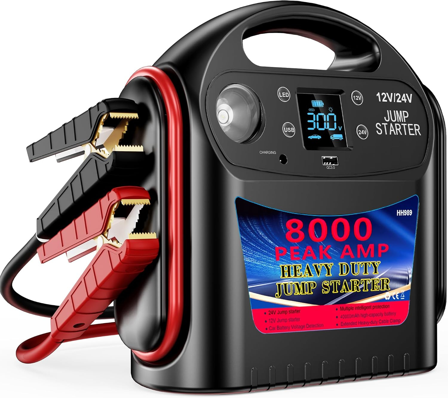 8000A 12V/24V Jump Starter for Large Gas & Diesel Engines, Heavy-Duty Portable B 8000A 12V/24V Jump Starter for Large Gas & Diesel Engines, Heavy-Duty Portable B