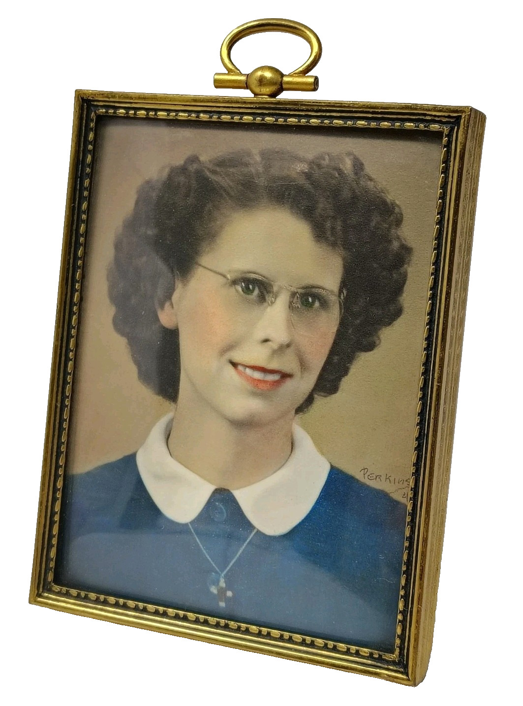 Antique VTG Miniature Brass Picture Photo Frame 4x3 Convex Glass Gold Mini Small