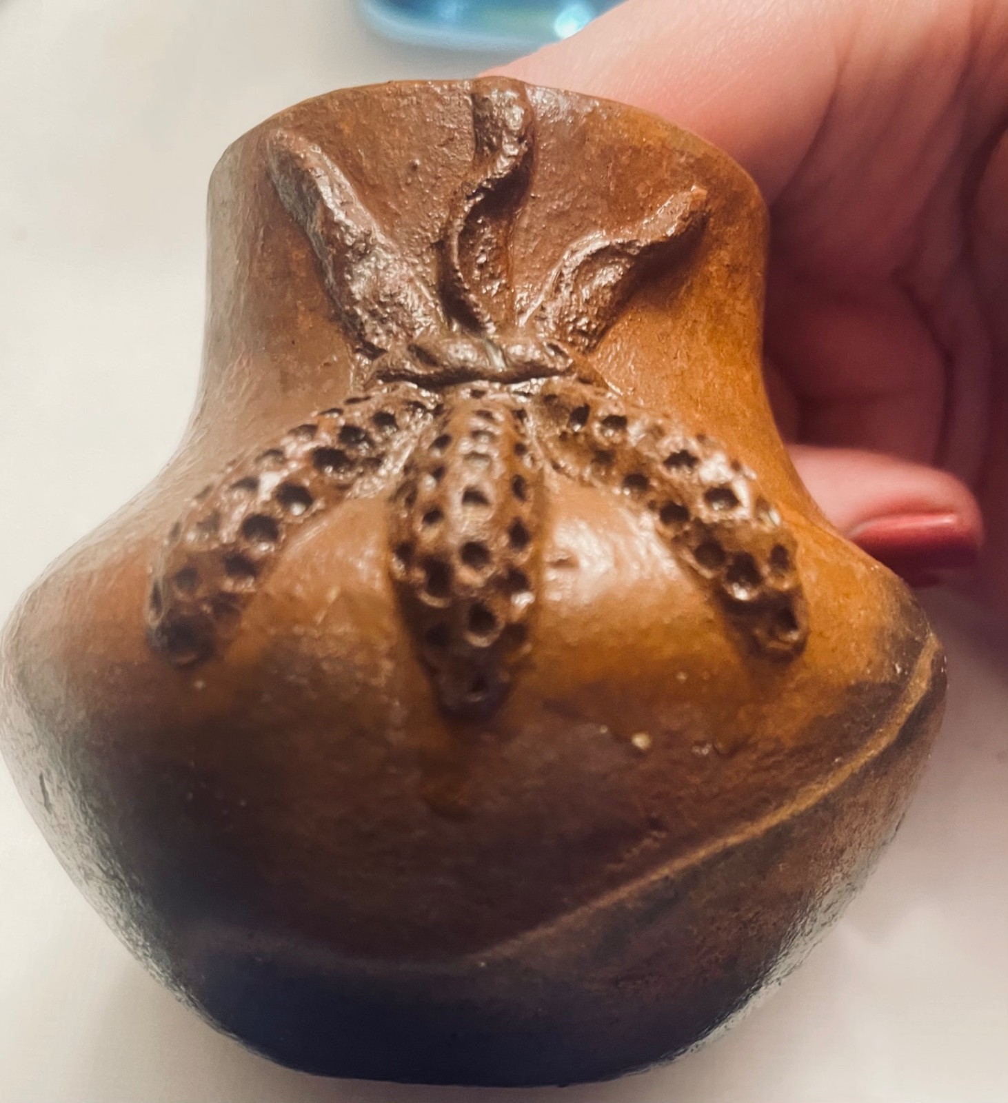  Authentic Navajo Brownware Art Pottery Vessel - Signed LHB - Corn Motif